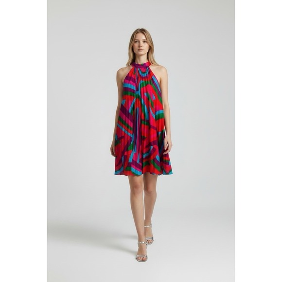 Flying Tomato Dresses & Skirts - Flying Tomato Halter Trapeze Swing Pleated Resort Short Summer Party Dress L
